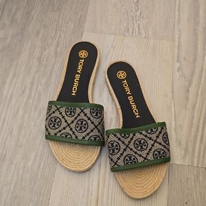 Tory Burch Green and Black Sandals with Wide Strap